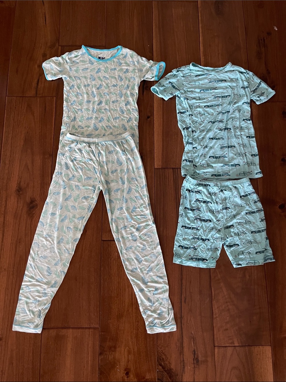 Kickee Pants Light Blue and White Kids Pajama Sets - Short & Long